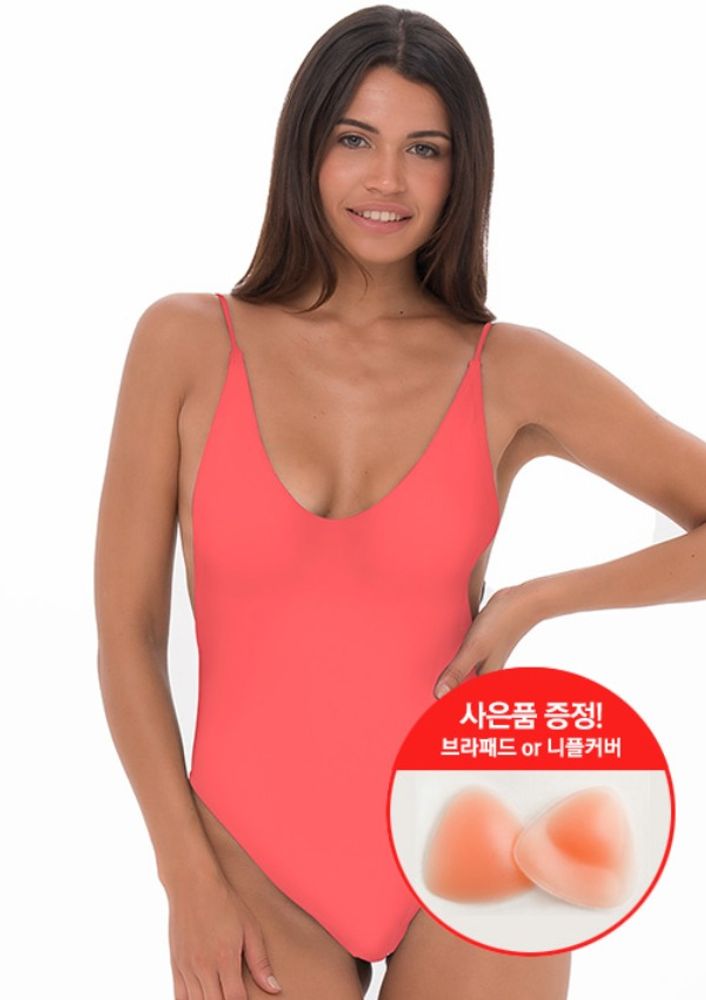 [69SLAM] Women's Hot Coral Pamela One-Piece Swimsuit, Women's Swimwear, Beachwear